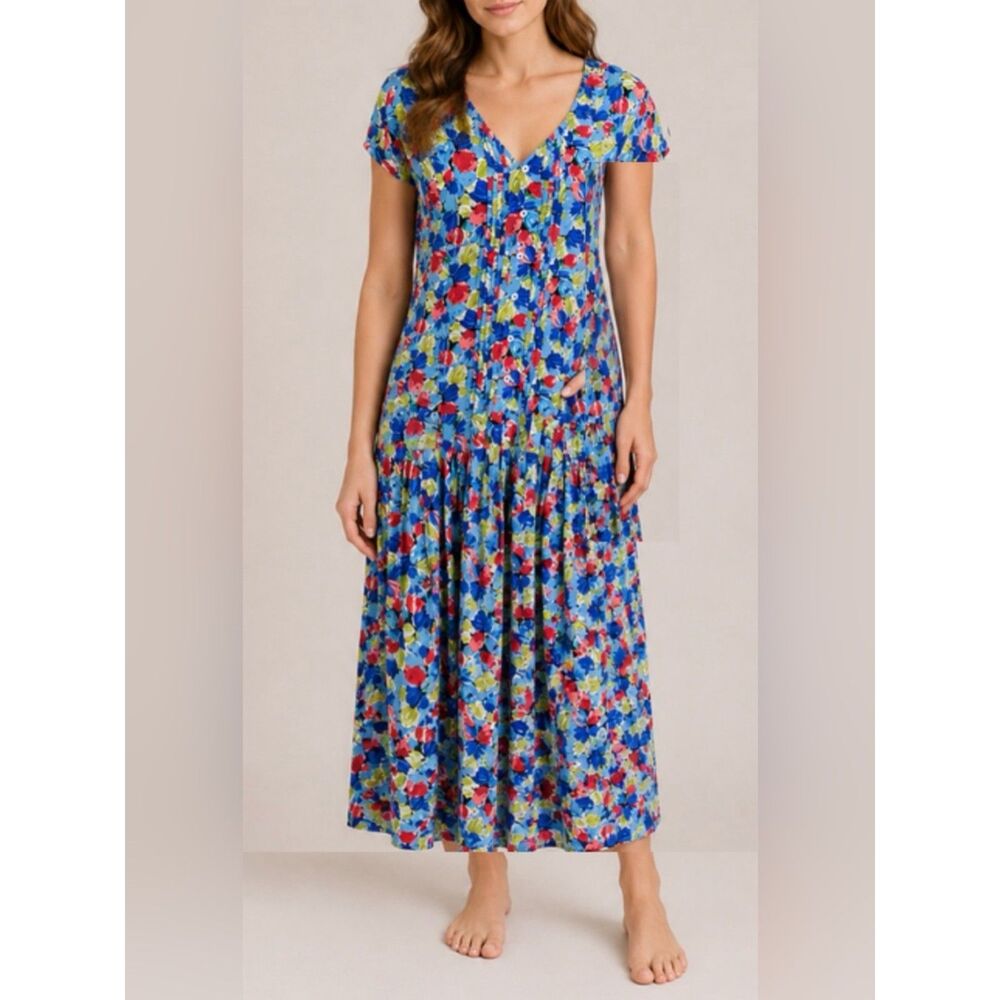 Nicole Farhi for Stephen Marks Blue Floral Button Front Dress Women’s Size 10